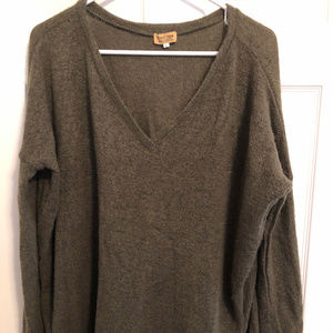 Olive V Neck Piko Sweater